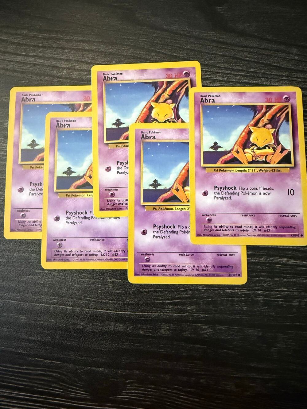Vintage Pokémon TCG Abra 43/102 Base Set - Lot of 5 Cards